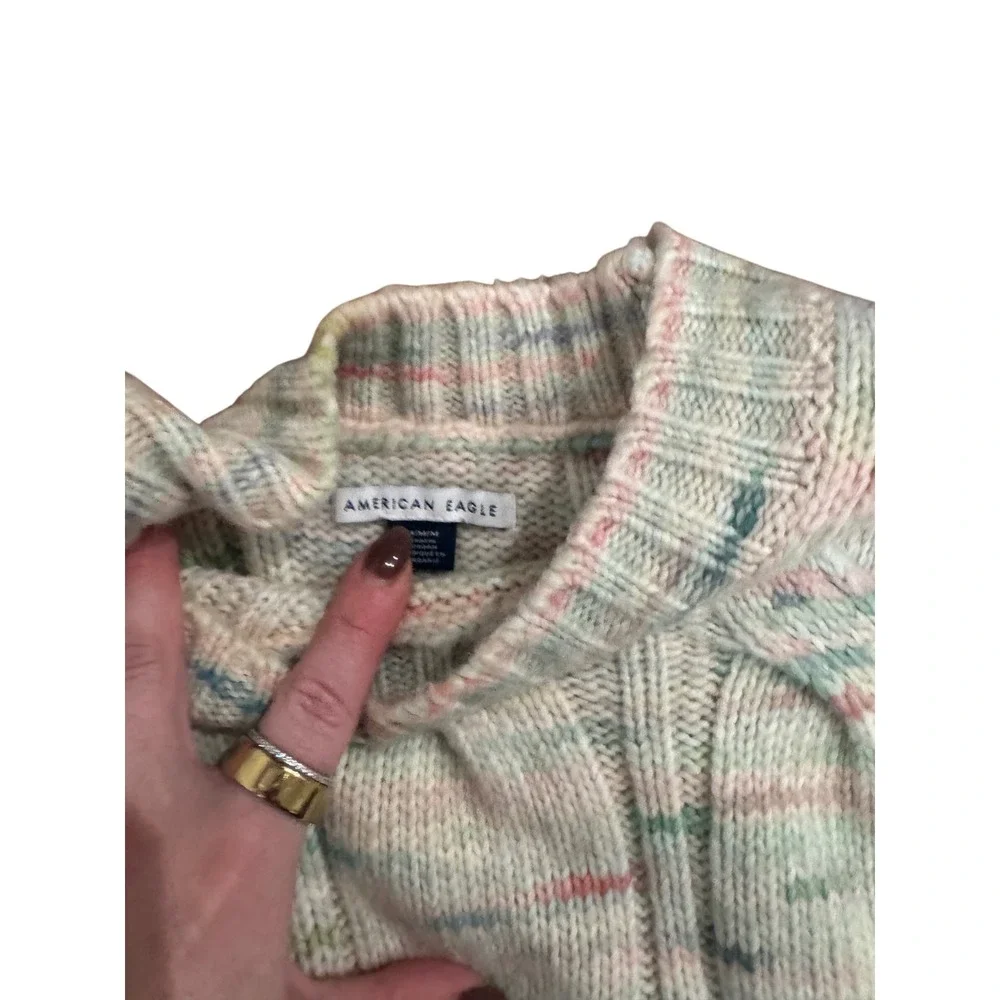 American Eagle Multicolor Cable‎ Knit Mock Neck Sweater Medium Cozy Cottagecore